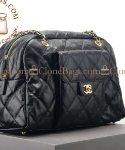 Alternative view of Chanel Replica Designer Bags 1:1 Maxi Bowling Bag Black Shiny Crumpled Calfskin Gold Hardware
