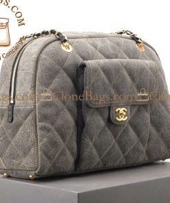 Alternative view of Chanel Replica Designer Bags 1:1 Washed Denim Quilted Bowling Bag Light Grey