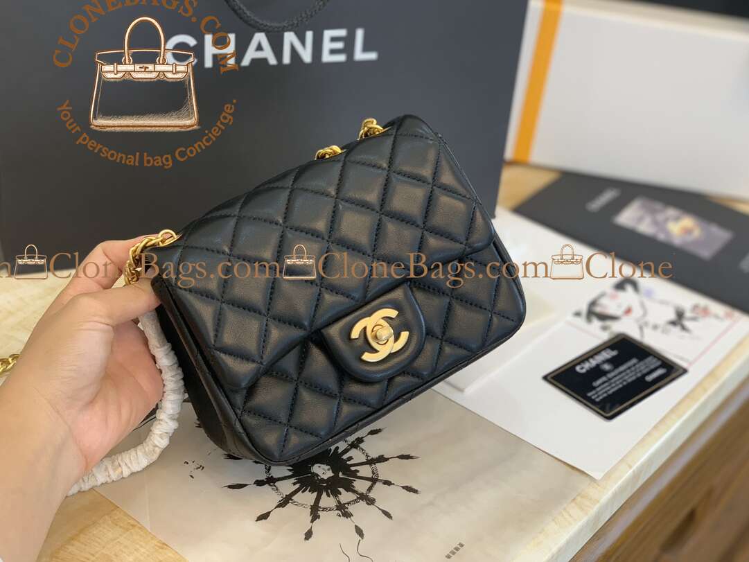 Chanel Replica Designer Bags 1:1 Mini Classic Handbag Lambskin & Gold-Tone Metal - Image 2