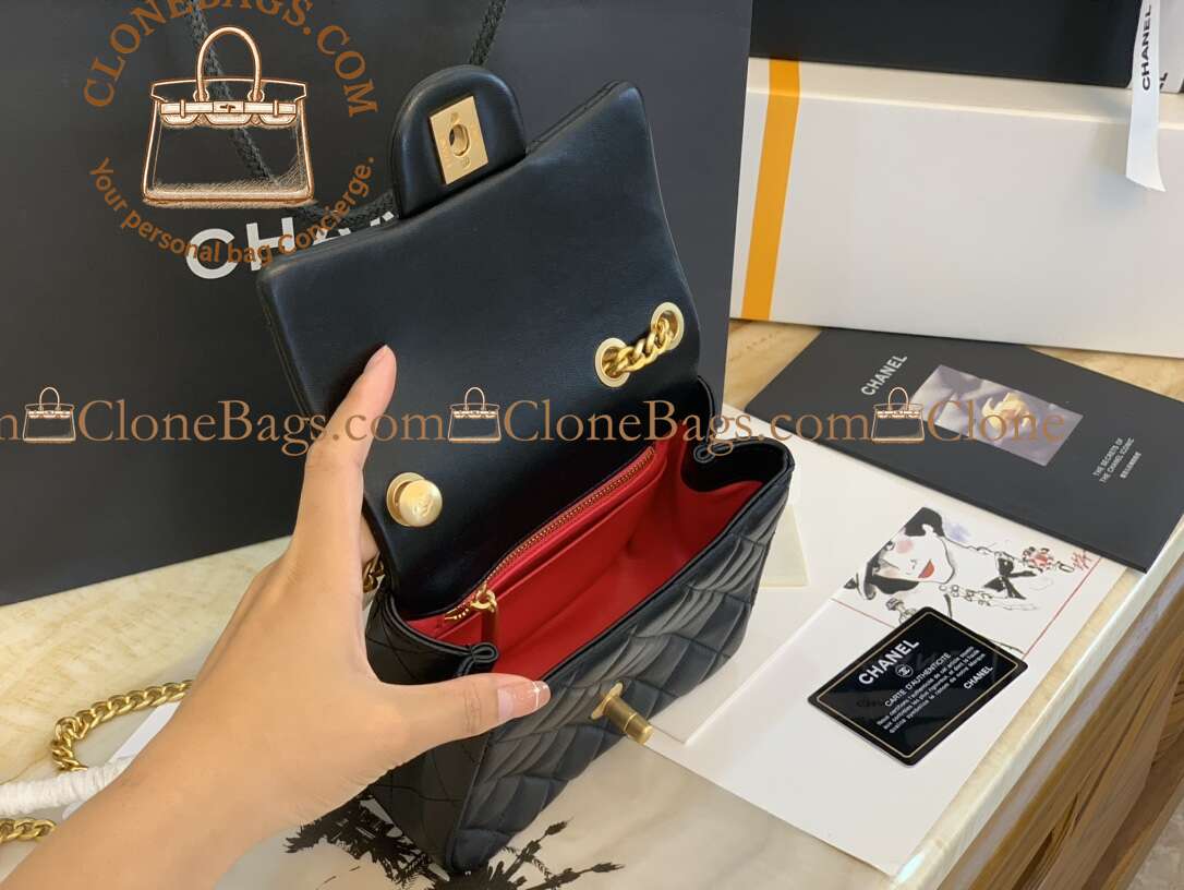Chanel Replica Designer Bags 1:1 Mini Classic Handbag Lambskin & Gold-Tone Metal - Image 4