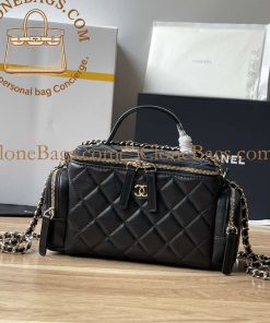 Replica Designer Bags 1:1 Chanel Lambskin Quilted Vanity Black