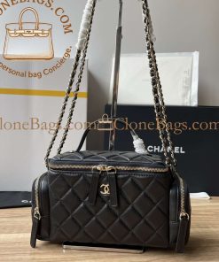 Alternative view of Chanel Replica Designer Bags 1:1 Lambskin Quilted Multi Pocket Top Handle Vanity With Chain Black