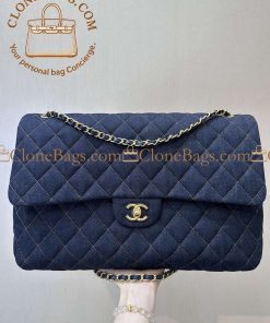 Alternative view of Chanel Replica Designer Bags 1:1 Maxi Flapbag Denim & Gold-Tone Metal Dark Blue