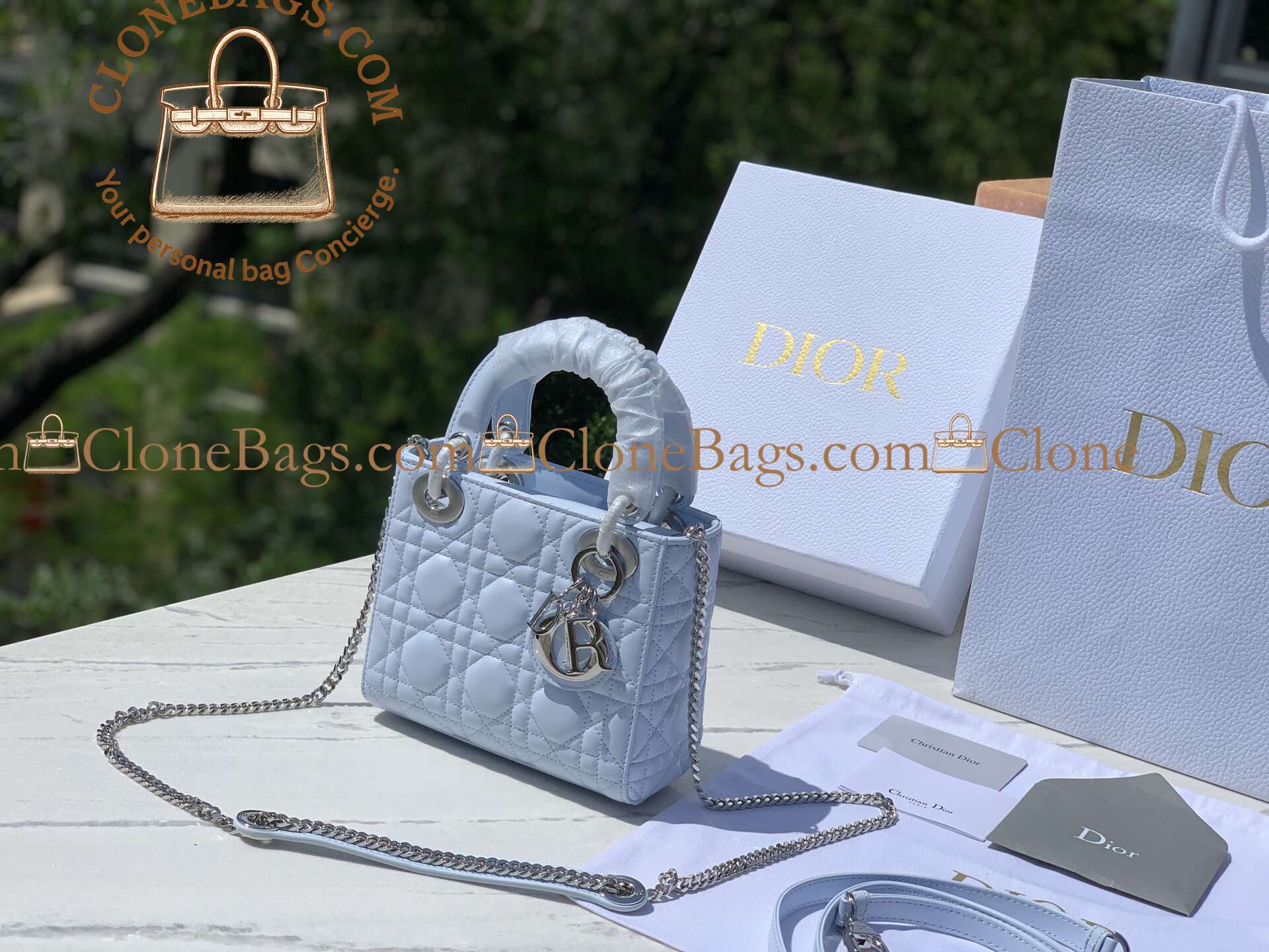 Dior Replica Designer Bags 1:1 Mini Lady Dior Bag with Chain Ice Blue Cannage Lambskin - Image 2