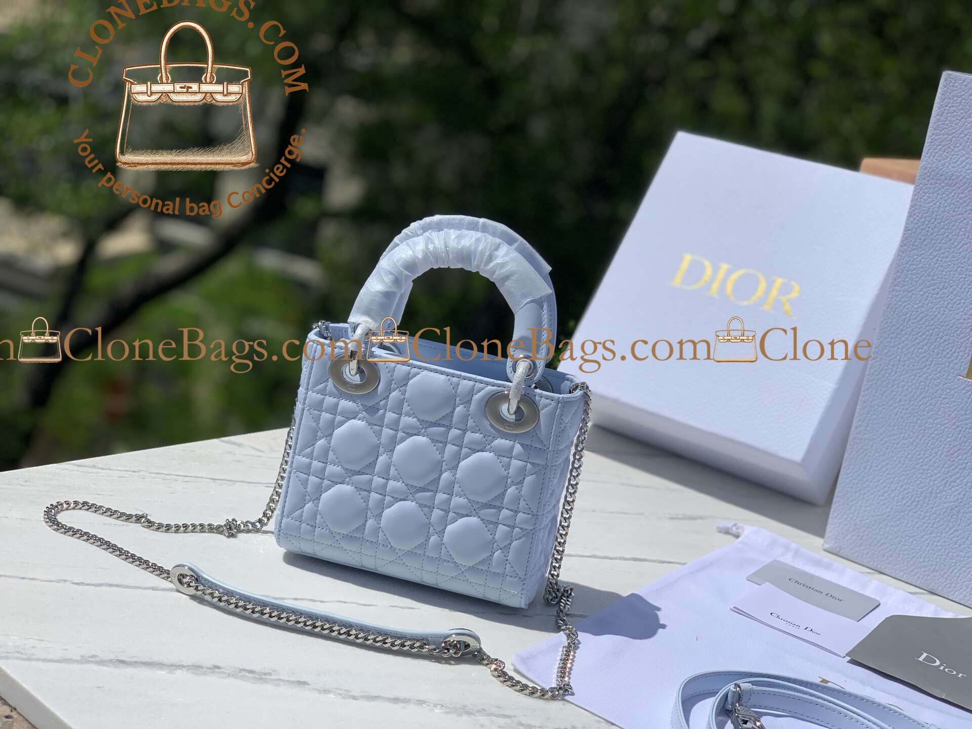 Dior Replica Designer Bags 1:1 Mini Lady Dior Bag with Chain Ice Blue Cannage Lambskin - Image 9