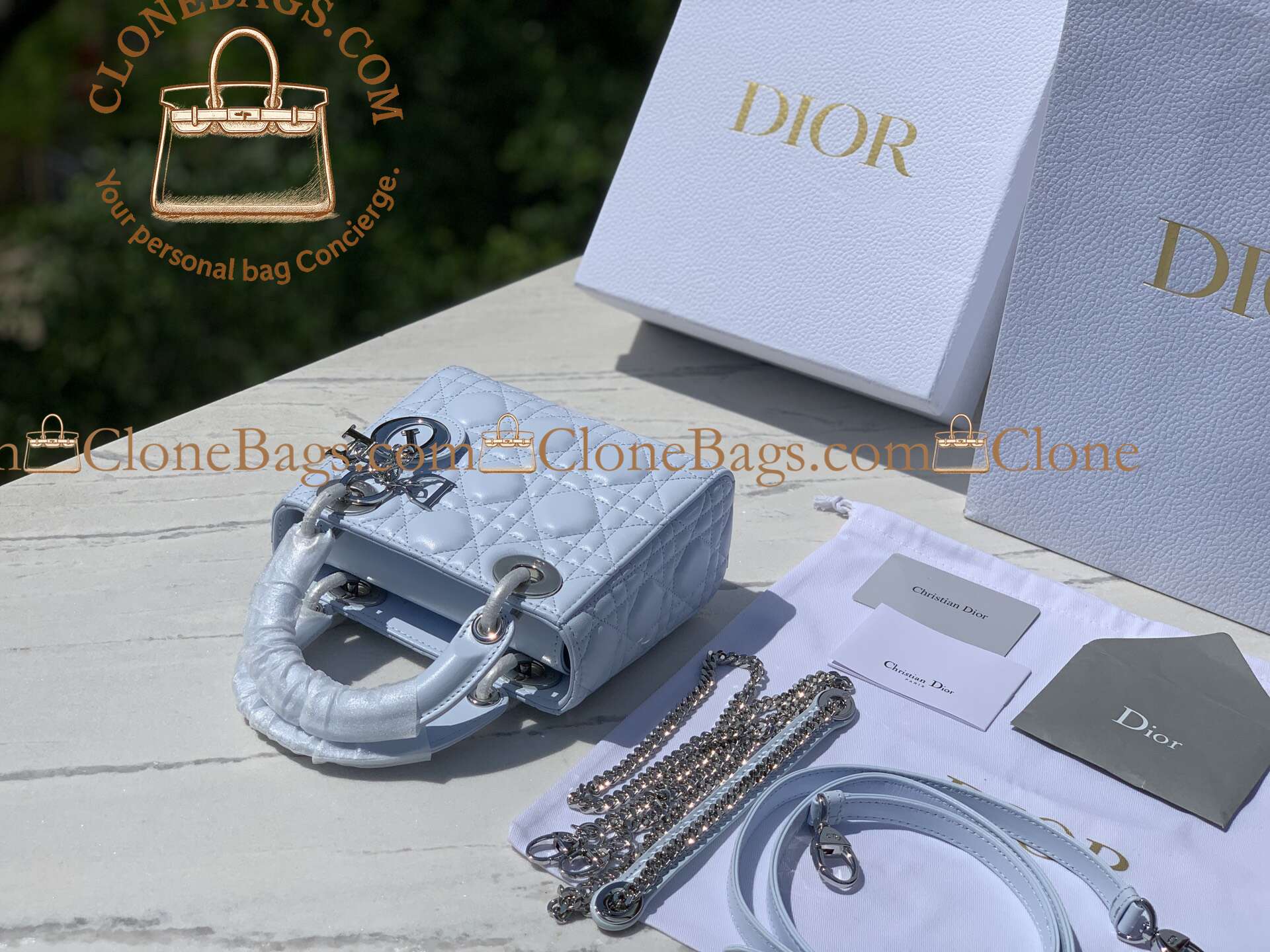 Dior Replica Designer Bags 1:1 Mini Lady Dior Bag with Chain Ice Blue Cannage Lambskin - Image 8