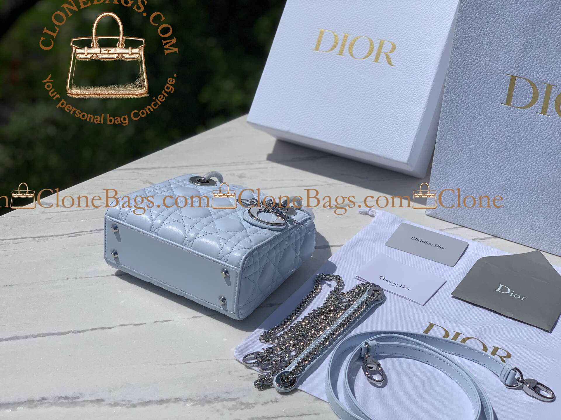 Dior Replica Designer Bags 1:1 Mini Lady Dior Bag with Chain Ice Blue Cannage Lambskin - Image 7