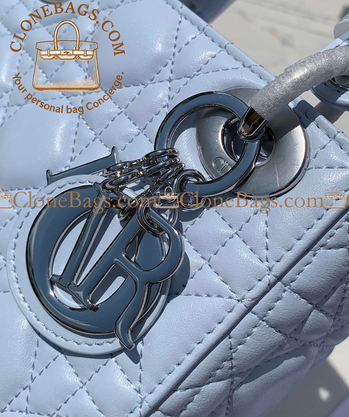 Dior Replica Designer Bags 1:1 Mini Lady Dior Bag with Chain Ice Blue Cannage Lambskin - Image 3