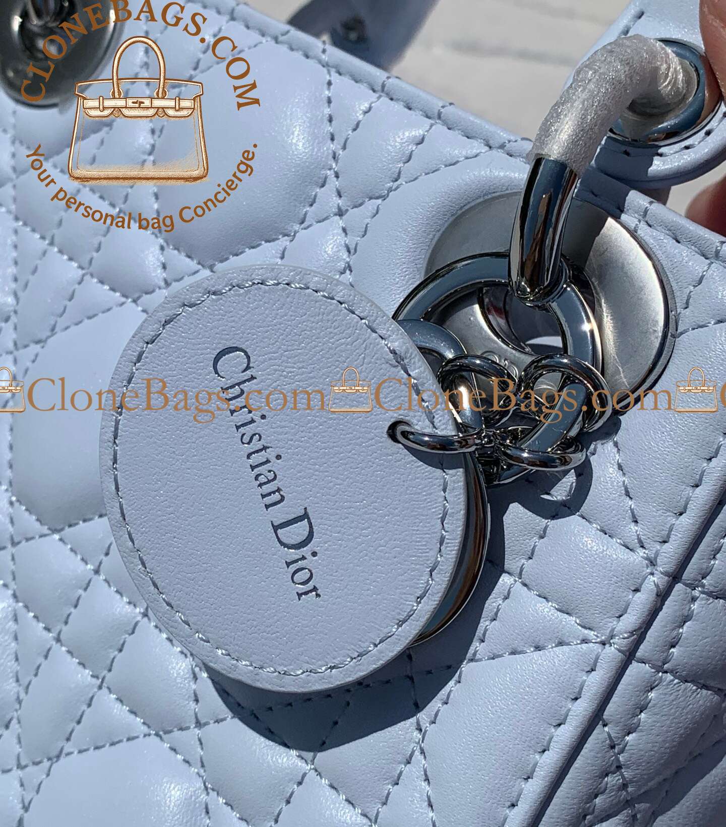Dior Replica Designer Bags 1:1 Mini Lady Dior Bag with Chain Ice Blue Cannage Lambskin - Image 4
