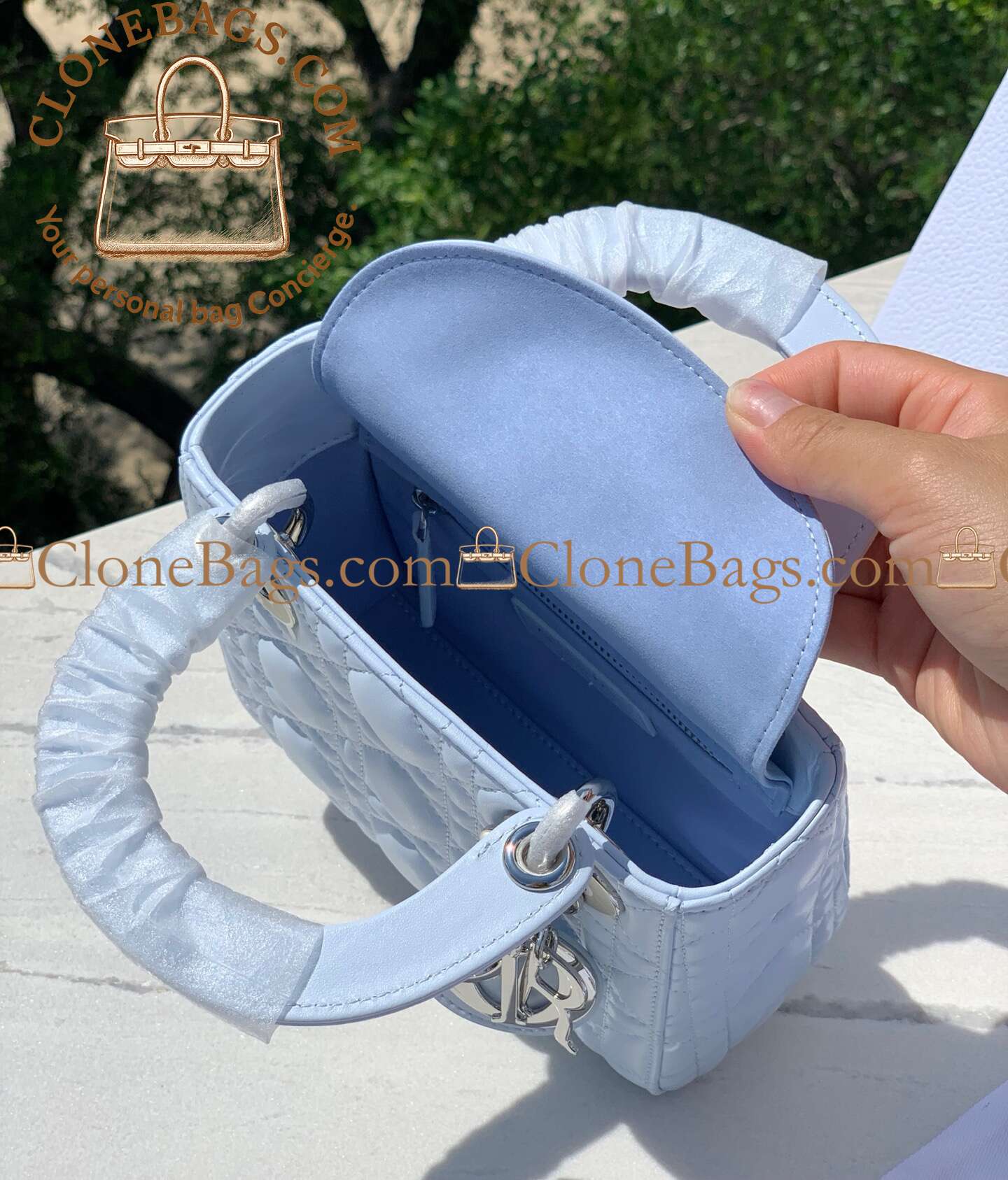Dior Replica Designer Bags 1:1 Mini Lady Dior Bag with Chain Ice Blue Cannage Lambskin - Image 5