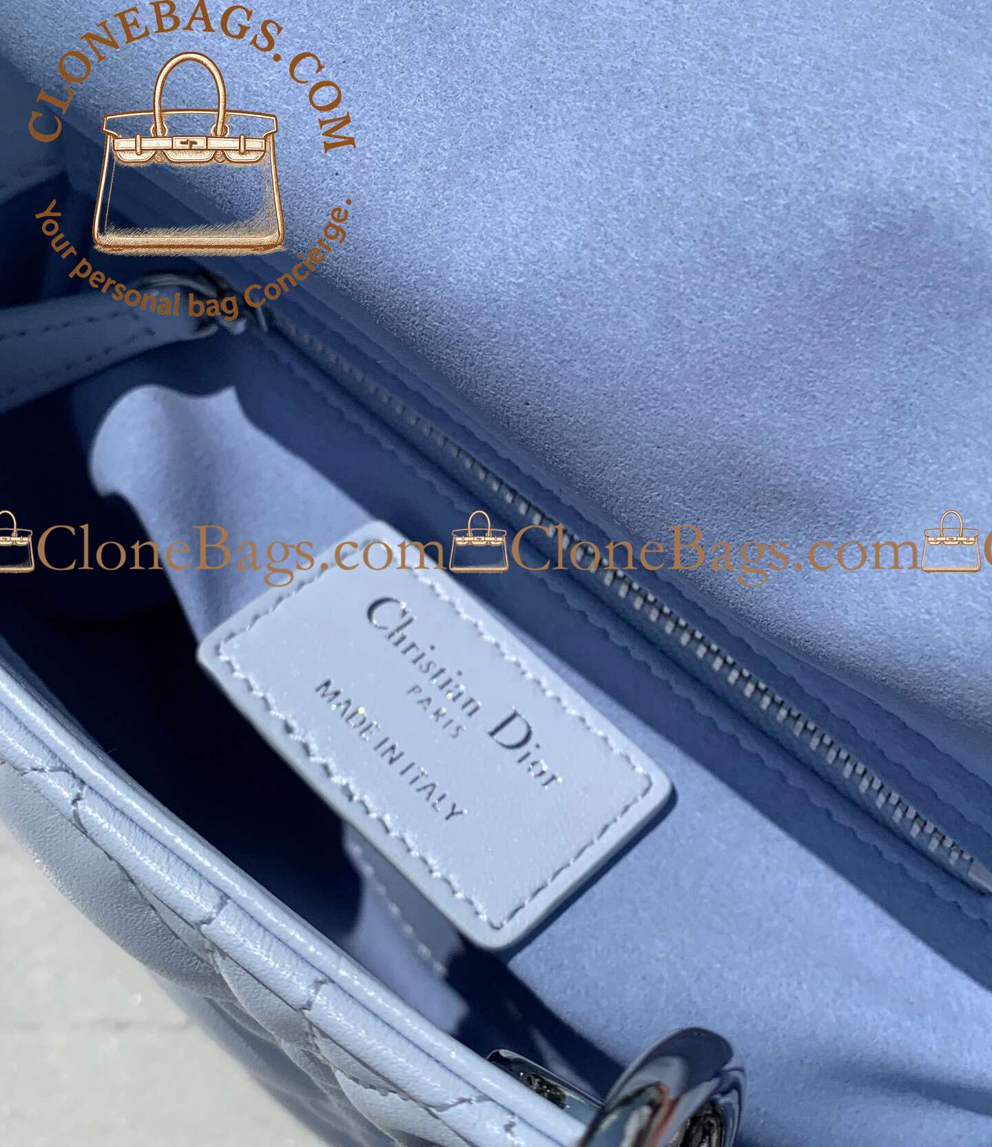 Dior Replica Designer Bags 1:1 Mini Lady Dior Bag with Chain Ice Blue Cannage Lambskin - Image 6