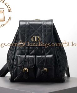 Dior 1:1 Replica Medium Caro Backpack in Black Macrocannage Lambskin