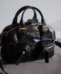 Alternative view of Dior Replica Designer Bags 1:1 Crinkled Calfskin Small Grand Tour Bowling Bag Black