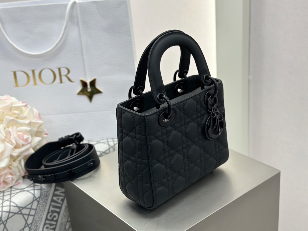 Dior Replica Designer Bags 1:1 Small Lady Dior Bag Black Ultramatte Cannage Calfskin - Image 7