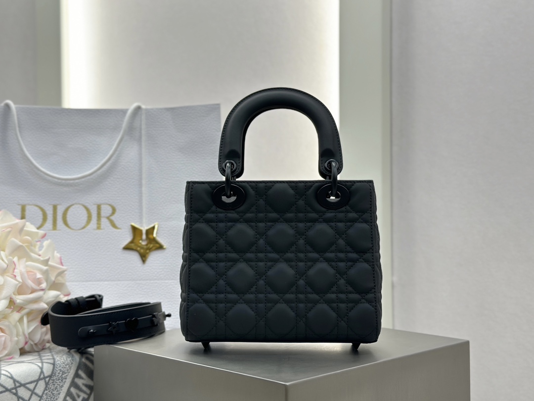 Dior Replica Designer Bags 1:1 Small Lady Dior Bag Black Ultramatte Cannage Calfskin - Image 8