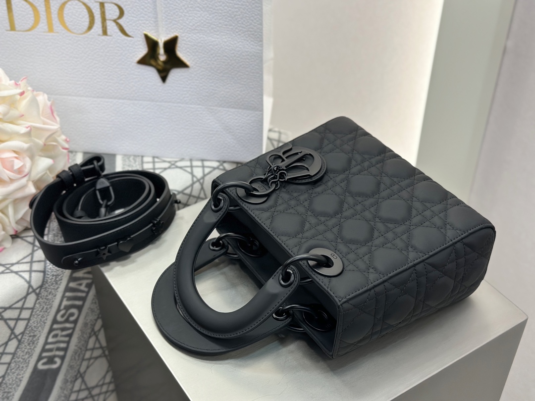 Dior Replica Designer Bags 1:1 Small Lady Dior Bag Black Ultramatte Cannage Calfskin - Image 6