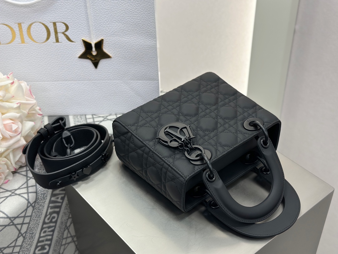 Dior Replica Designer Bags 1:1 Small Lady Dior Bag Black Ultramatte Cannage Calfskin - Image 5