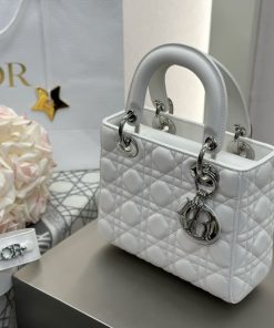 Alternative view of Dior Replica Designer Bags 1:1 Small Lady Dior White Iridescent Metallic Lambskin Cannage