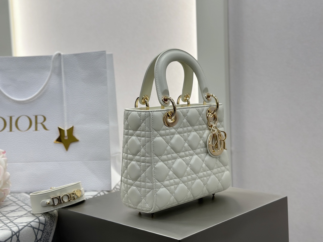Dior Replica Designer Bags 1:1 Small Lady Dior Bag with Strap Latte Cannage Lambskin - Image 2