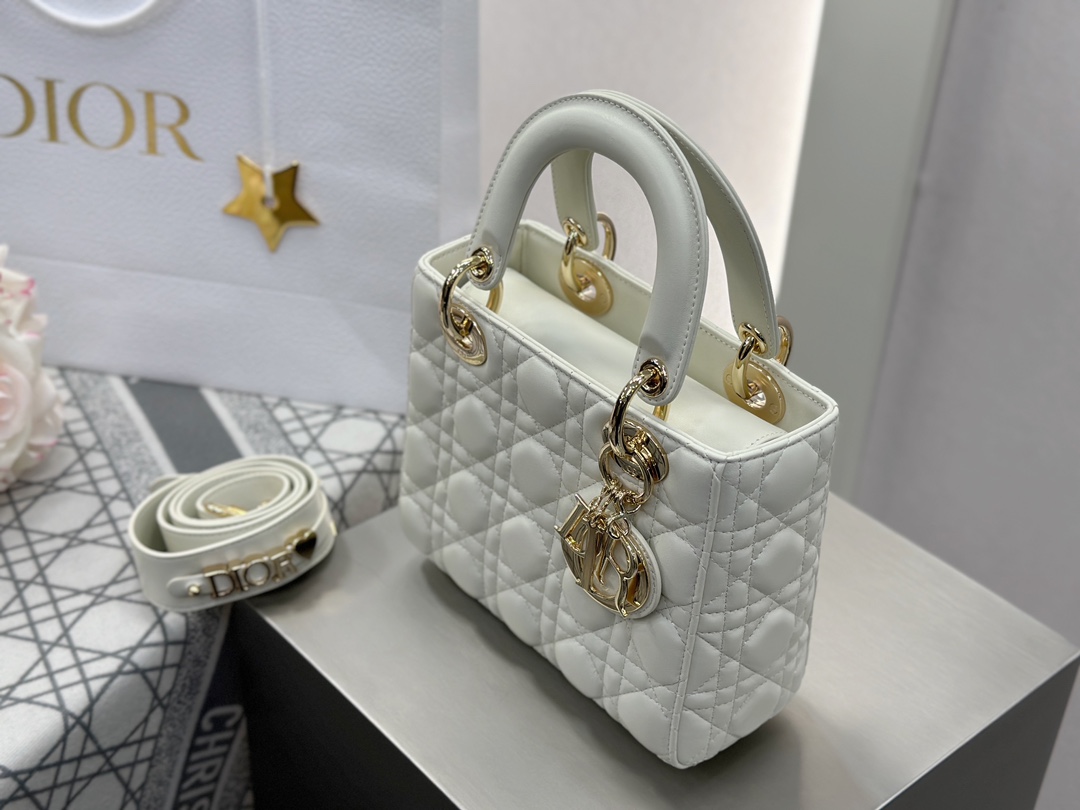 Dior Replica Designer Bags 1:1 Small Lady Dior Bag with Strap Latte Cannage Lambskin - Image 3