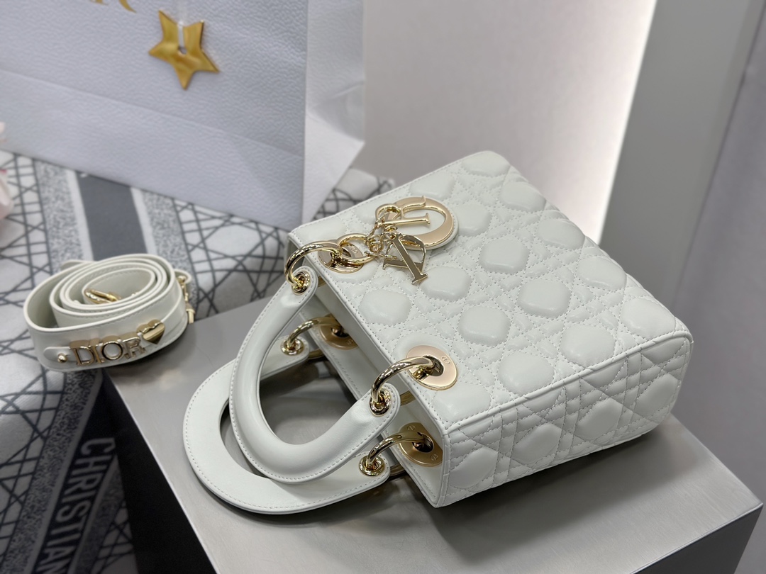 Dior Replica Designer Bags 1:1 Small Lady Dior Bag with Strap Latte Cannage Lambskin - Image 5