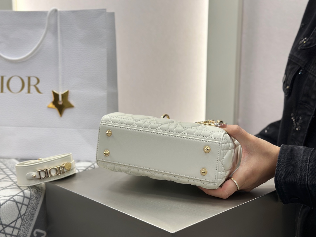 Dior Replica Designer Bags 1:1 Small Lady Dior Bag with Strap Latte Cannage Lambskin - Image 8