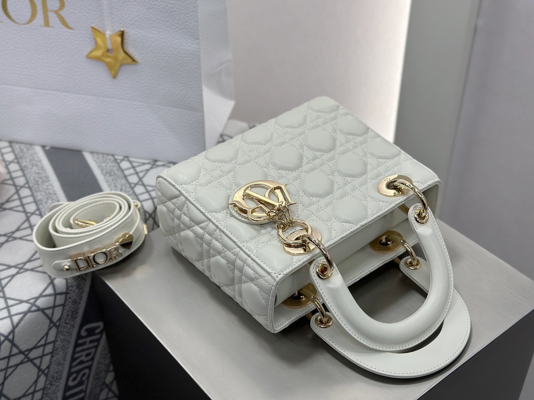 Dior Replica Designer Bags 1:1 Small Lady Dior Bag with Strap Latte Cannage Lambskin - Image 4