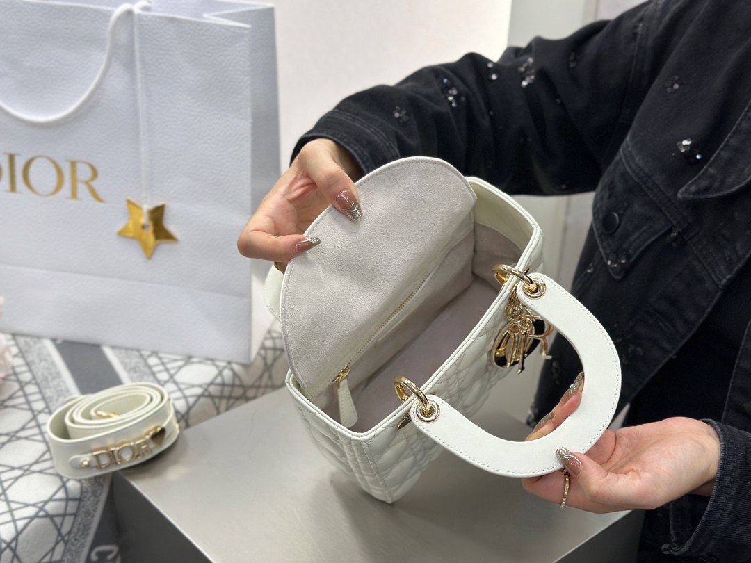 Dior Replica Designer Bags 1:1 Small Lady Dior Bag with Strap Latte Cannage Lambskin - Image 6