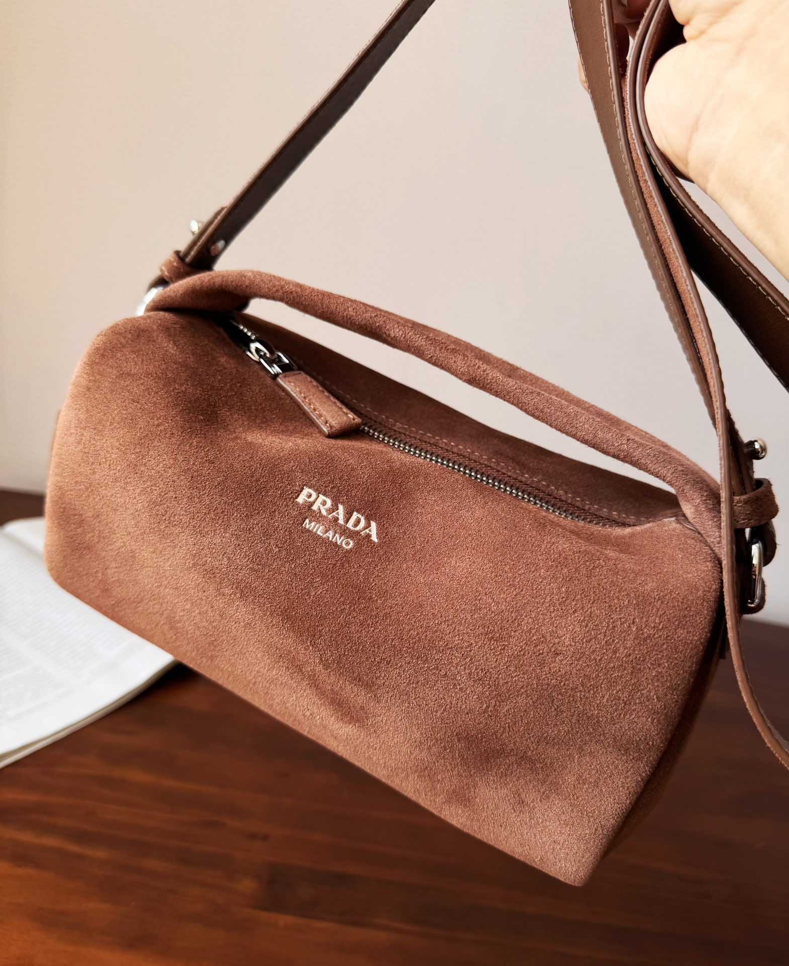 Prada Replica Designer Bags 1:1 Coffee Suede leather shoulder bag - Image 2