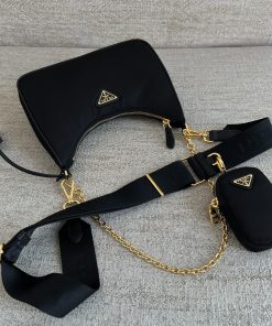 Alternative view of Prada Replica Designer Bags 1:1 Black Gold Logo Re-Edition 2005 Re-Nylon bag