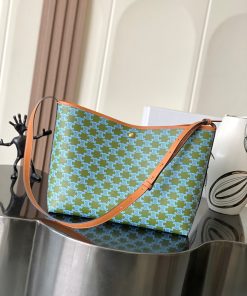 Alternative view of Celine Replica Designer Bags 1:1 Triomphe Light Kaki / Sky Blue Canvas And Calfskin 32.5 x 24.5 x 14 CM