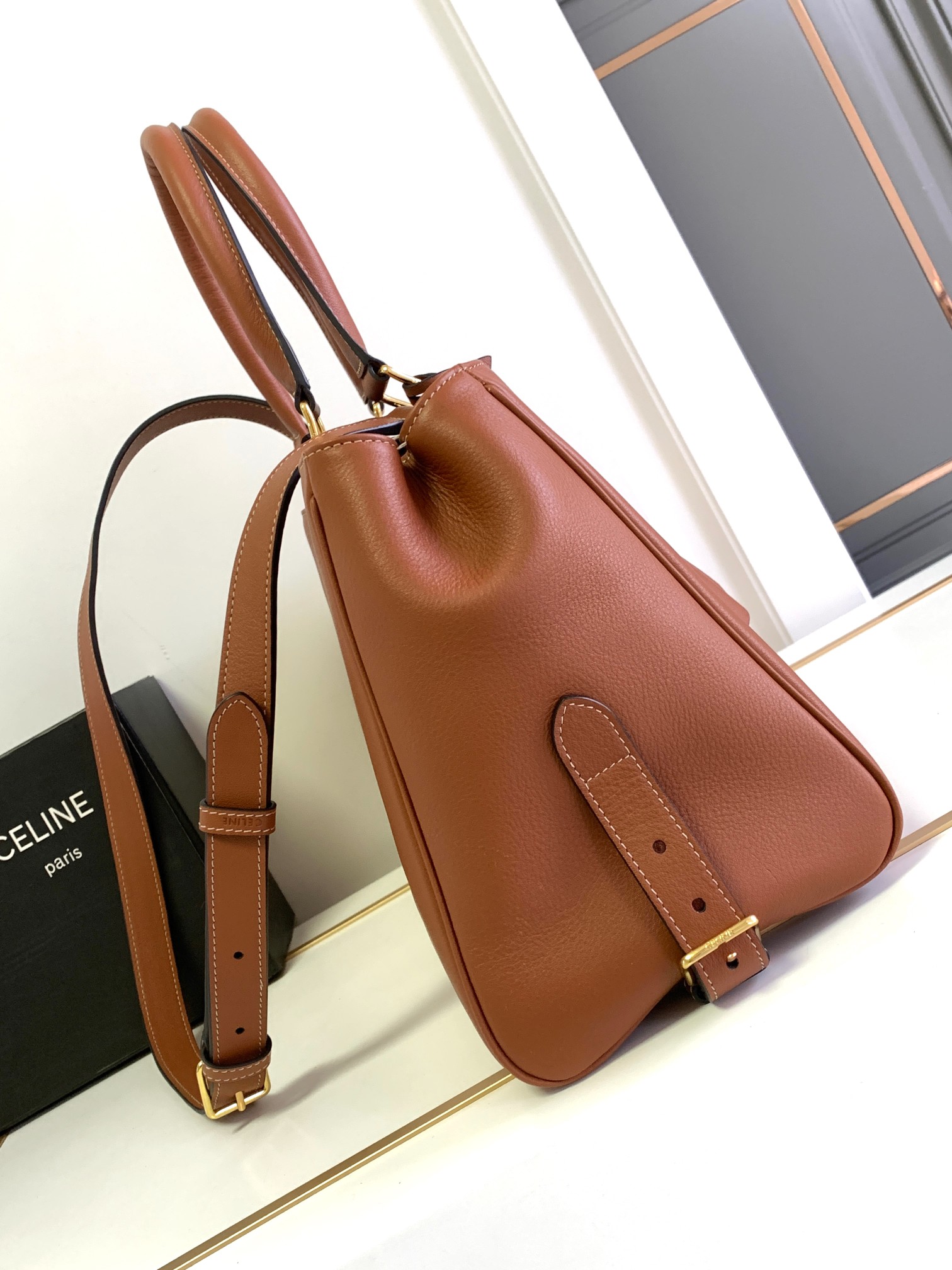 Celine Replica Designer Bags 1:1 Supple Calfskin Medium Appoline Tan 37.5 X 22 X 16 CM - Image 7