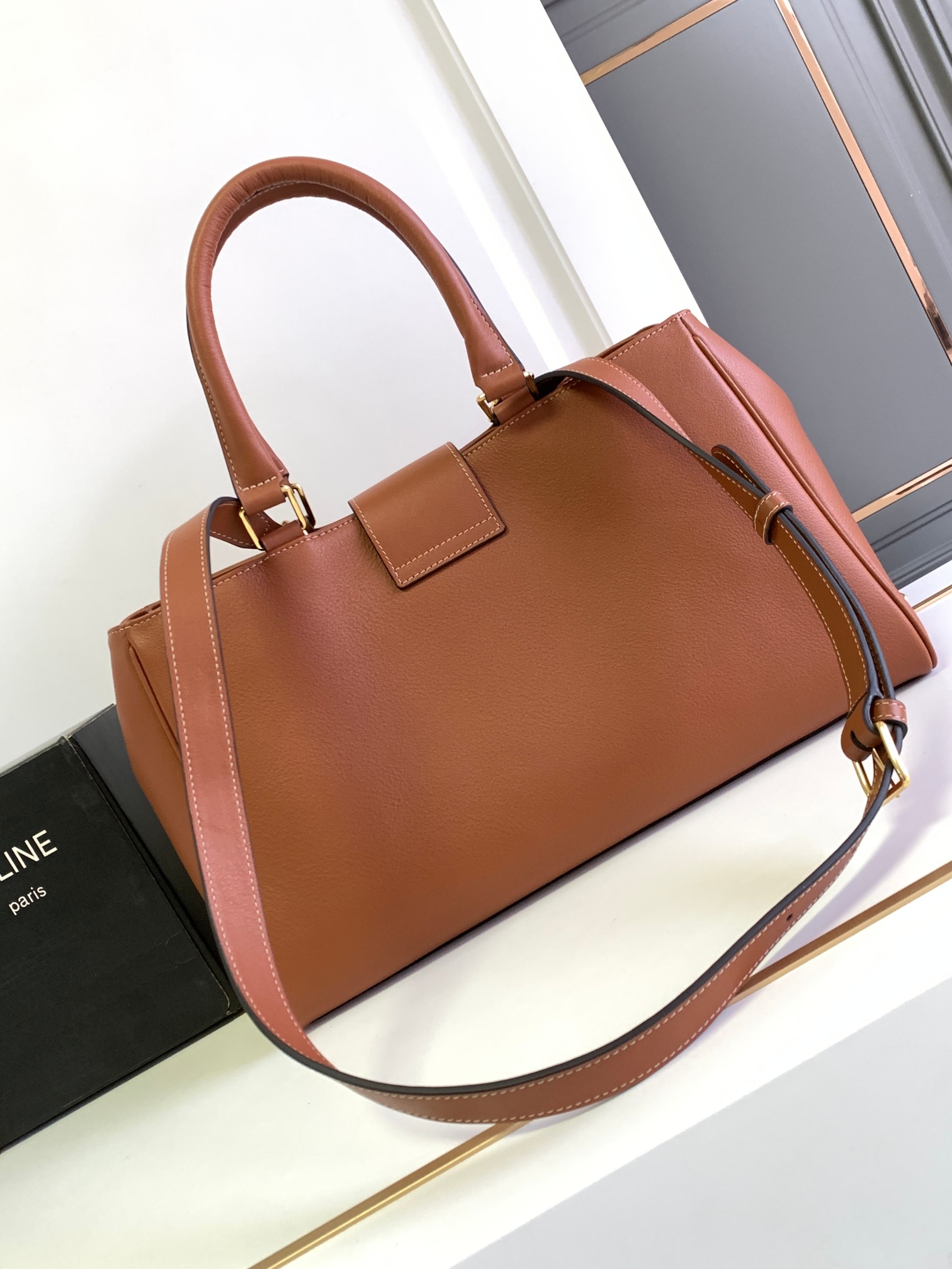 Celine Replica Designer Bags 1:1 Supple Calfskin Medium Appoline Tan 37.5 X 22 X 16 CM - Image 9