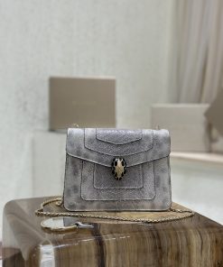 Replica Designer Bags – Bvlgari White Agate Colored Snakeskin Crossbody Bag