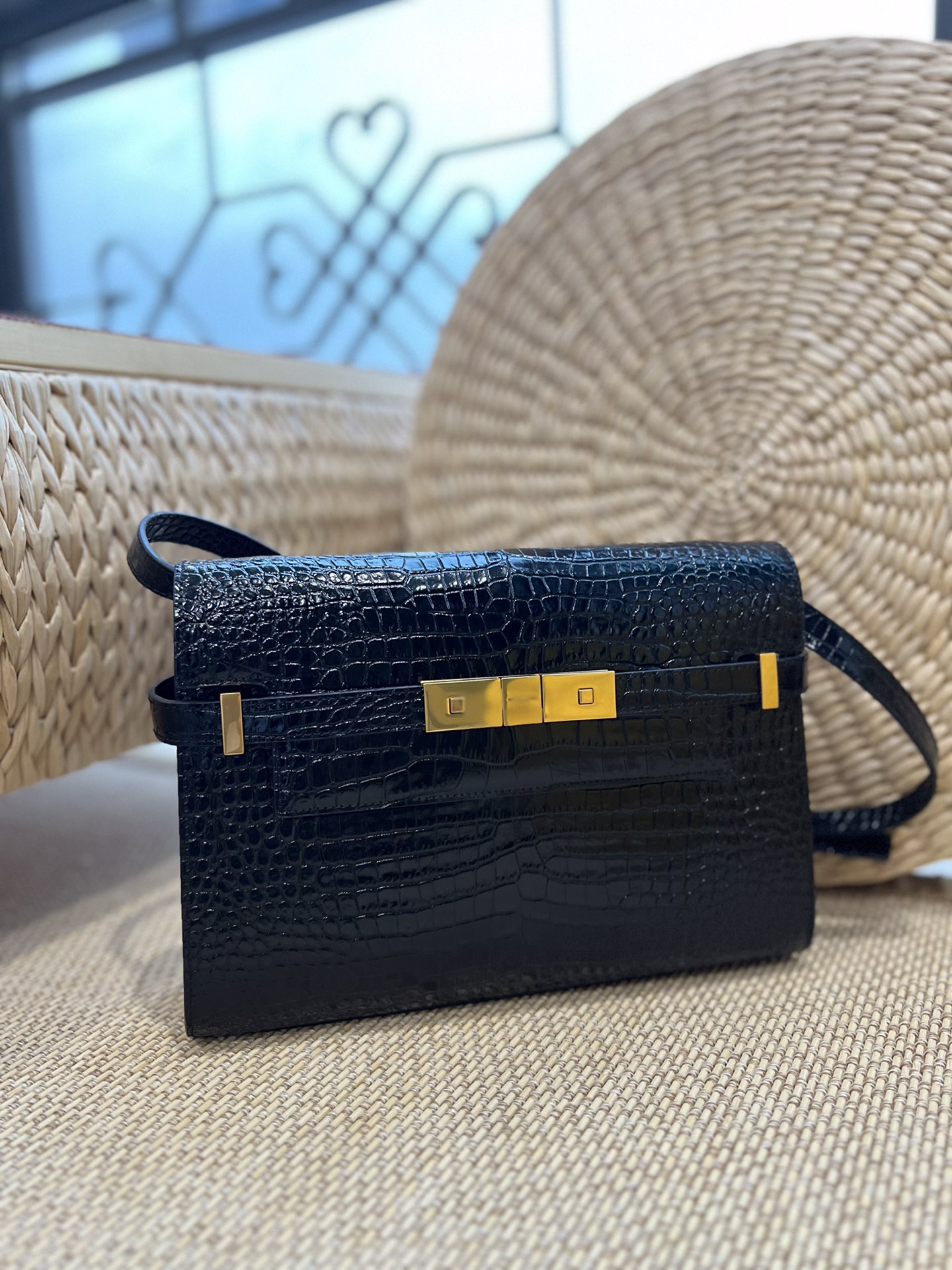 Saint Laurent Replica Designer Bags 1:1 Manhattan Small Shoulder Bag Leather Crocodile Embossed Black 24 × 17.5 × 6 cm - Image 6