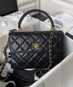 Flap Bag With Top Handle Black 17.5 × 25 × 8 CM