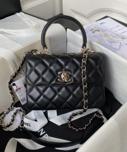 Mini Flap Bag With Top Handle Black 14.5 × 19.7 × 8 CM
