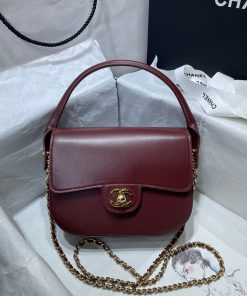 Mini Flap Bag With Top Handle Dark Burgundy 14.5 × 19.5 × 5 CM