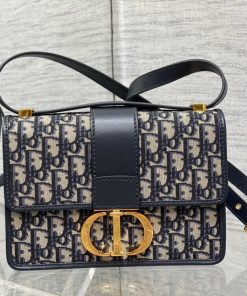 30 Montaigne Bag Blue Dior Oblique Jacquard Antique Gold-Tone Metal 17.0 × 8.0 × 24.0 CM