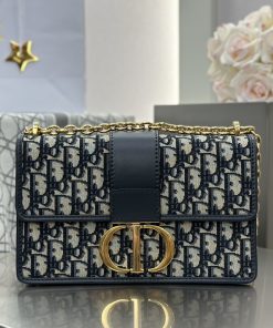 30 Montaigne Chain Bag Blue Dior Oblique Jacquard Antique Gold-Tone Metal 16.5 × 9.0 × 25.0 CM