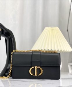 30 Montaigne East-West Bag with Chain Black Antique Gold-Tone Metal 12.0 × 6.0 × 21.0 CM