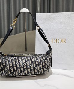 Medium D-Journey Bag Blue Dior Oblique Jacquard Gold-Tone Metal 16.0 × 15.0 × 33.0 CM
