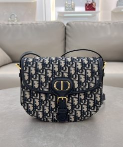 Medium Dior Bobby Bag Blue Dior Oblique Jacquard Antique Gold-Tone Metal 17.5 × 6.5 × 22.5 CM