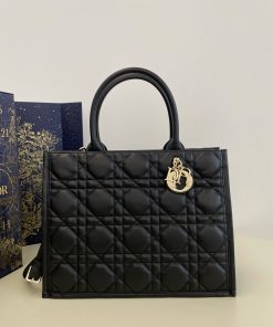 Medium Dior Book Tote Black Pale Gold-Tone Metal 28.0 × 16.5 × 36.5 CM