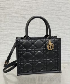 Small Dior Book Tote Black Pale Gold-Tone Metal 22.0 × 14.0 × 26.5 CM