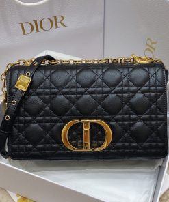 Medium Dior Caro Bag Black Antique Gold-Tone Metal 15.5 × 9.0 × 25.5 CM