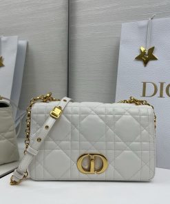 Medium Soft Dior Caro Bag Latte Gold-Tone Metal 16.0 × 9.0 × 25.0 CM