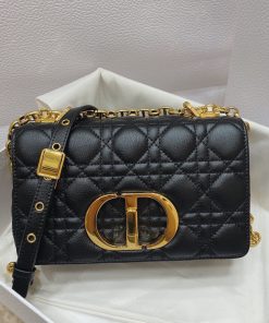 Small Dior Caro Bag Black Antique Gold-Tone Metal 13.5 × 7.0 × 20.0 CM