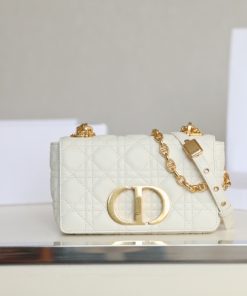 Small Dior Caro Bag Ivory Antique Gold-Tone Metal 13.5 × 7.0 × 20.0 CM