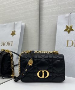 Small Soft Dior Caro Bag Black Gold-Tone Metal 13.0 × 7.0 × 20.0 CM